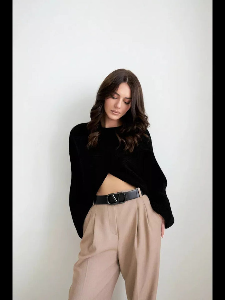 Pull en tricot court décontracté pour femme avec coupe loose Chic & Stil