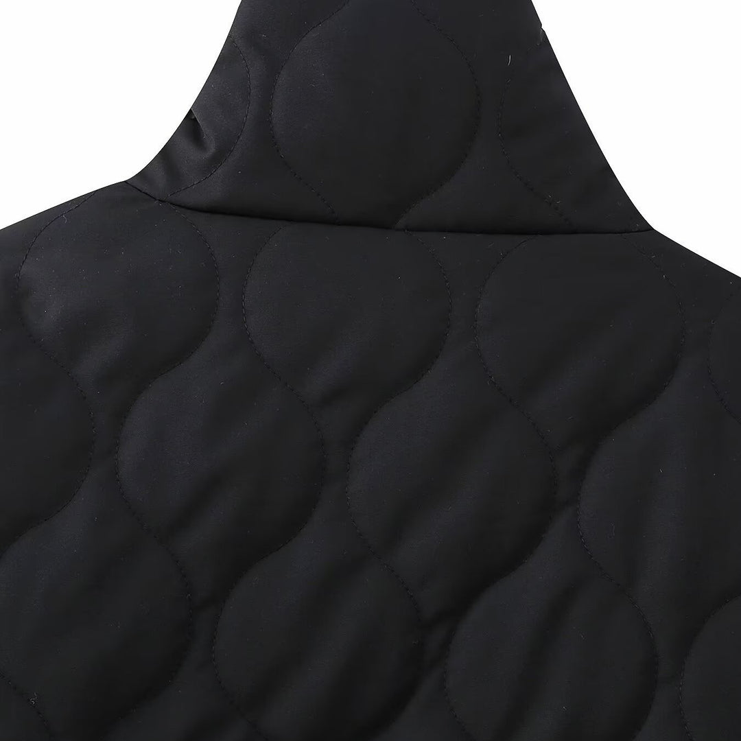 Women's short quilted jacket with high stand-up collar and ruffle pockets Amarae