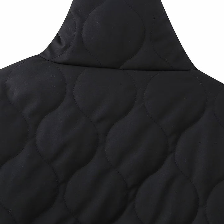 Women's short quilted jacket with high stand-up collar and ruffle pockets Amarae