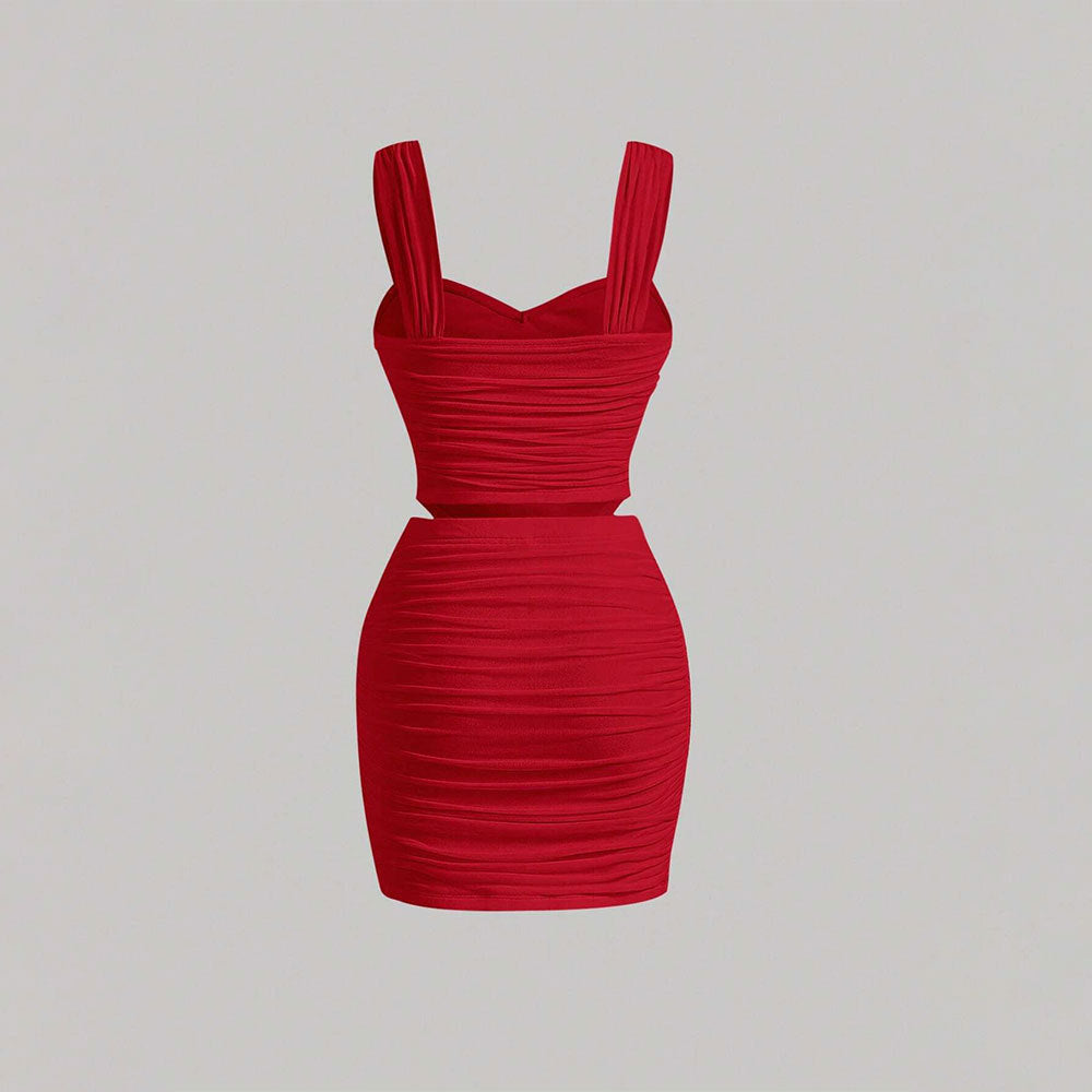Robe mini moulante pour femme avec des détails volants et un décolleté en cœur profond Chic & Stil