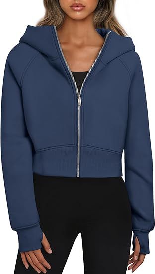 Ladies Crop Sweat Jacket with Zipper and Hood Lune London