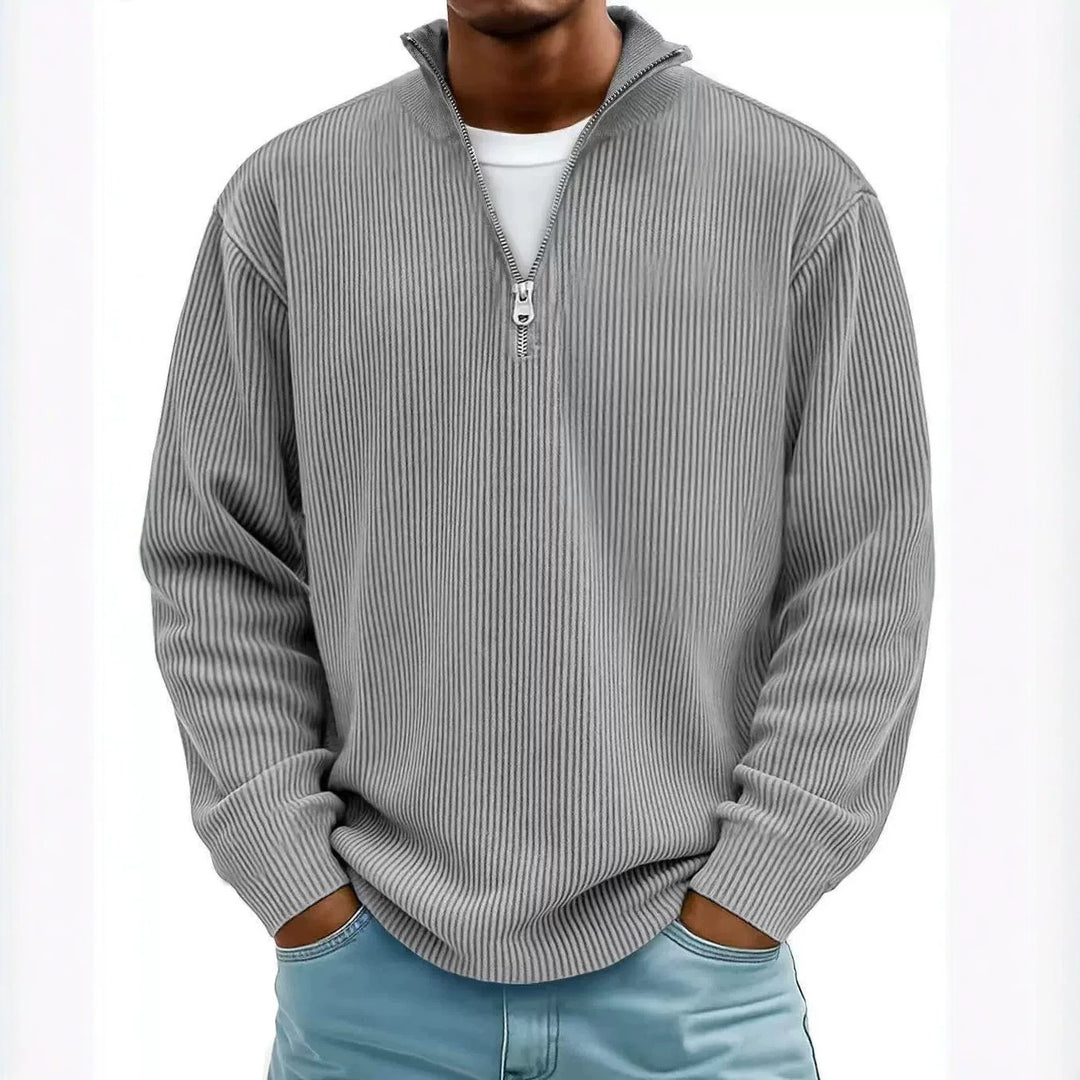 Men's ribbed knit pullover with half-zip and stand-up collar Amarae