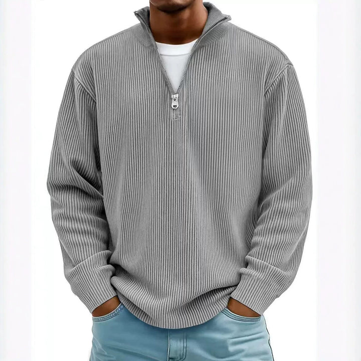 Men's ribbed knit pullover with half-zip and stand-up collar Amarae