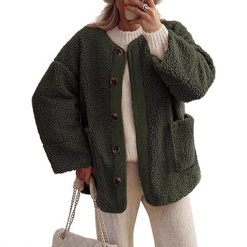 Ladies Cozy Fleece Jacket with Folded Collar Amarae