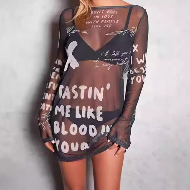 Casual long sleeve long dress for women with creative inscription Lune London