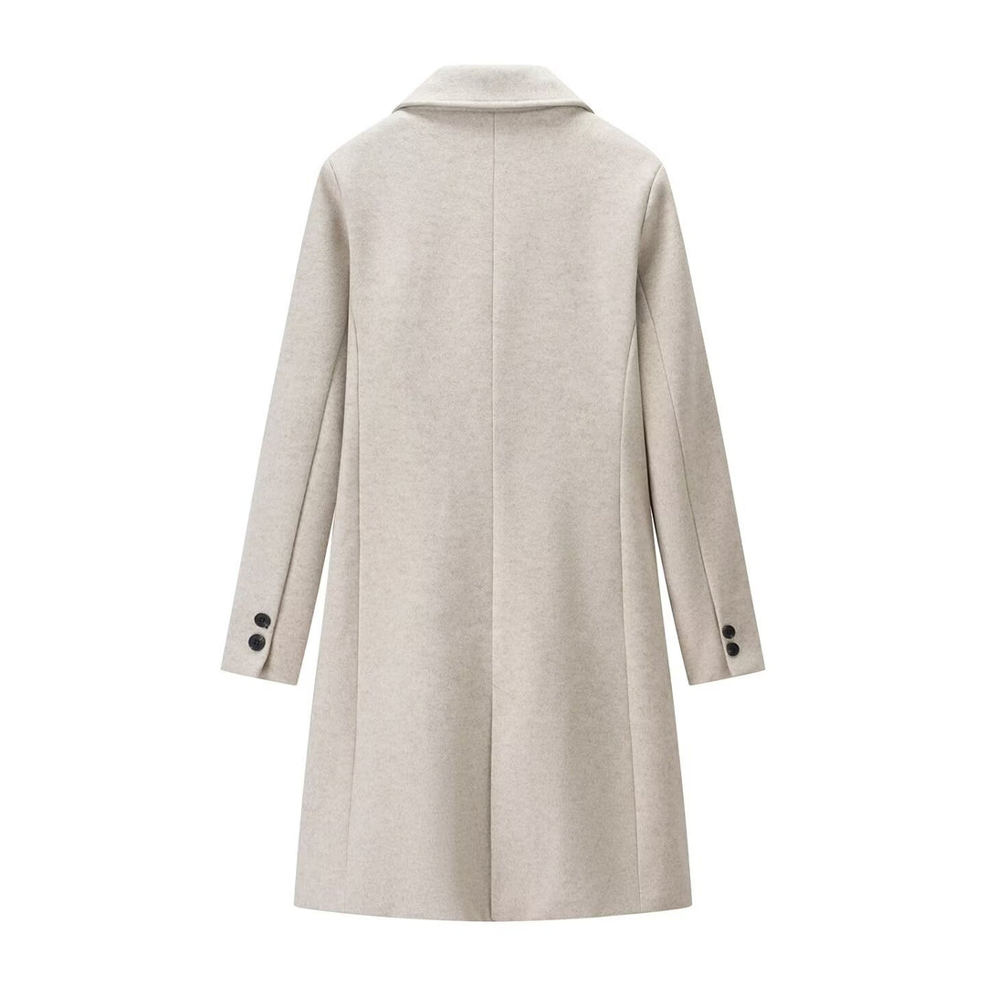 Ladies Elegant Wool Blend Coat in Straight Silhouette with Notched Collar and Piped Insert Pockets Amarae