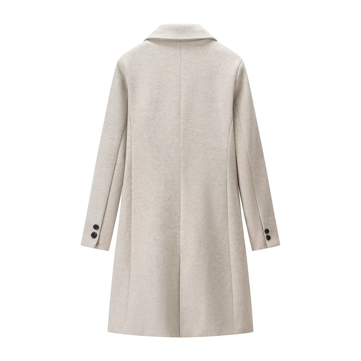 Ladies Elegant Wool Blend Coat in Straight Silhouette with Notched Collar and Piped Insert Pockets Amarae
