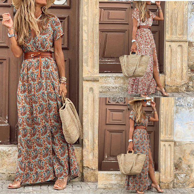 Maxi floral dress for women with high side slit Lune London