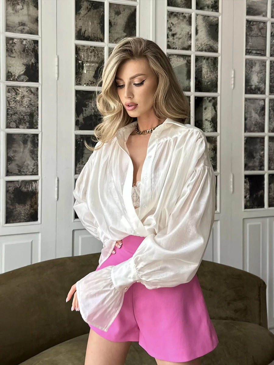 Plus size ladies transparent blouse with buttons Lune London