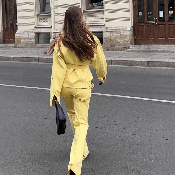 Women's Utility Blazer with Tie Belt and High-Waisted Trousers Amarae