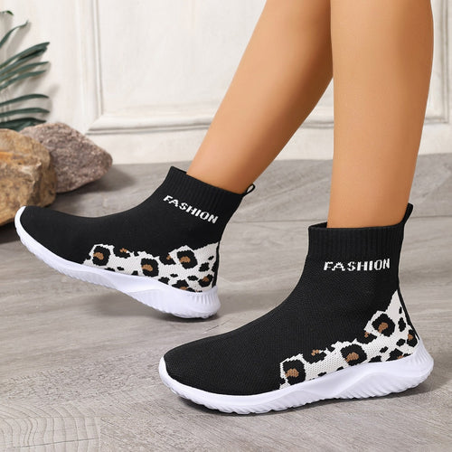 Ladies' modest sock sneakers with animal print and elastic upper Amarae