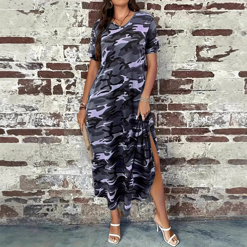 Chic Casual Camo Printed Maxi Dress for Women