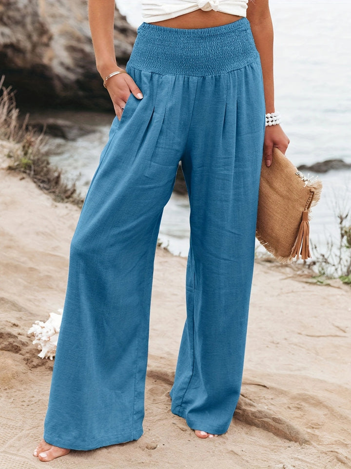 Summer wide-leg pants for women with elastic waist and elegant draping Lune London
