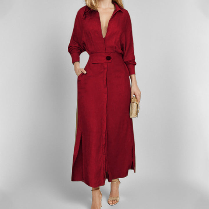 Elegant shirt dress for women with a belt at the waist and side slits Lune London