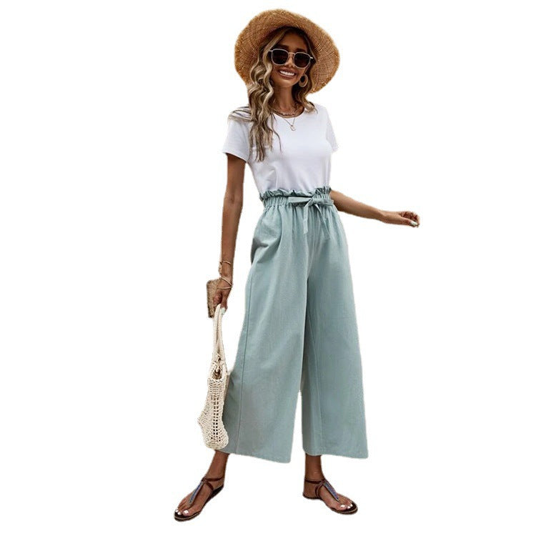 Ladies Elegant Culotte Pants with Chic Elastic Waist