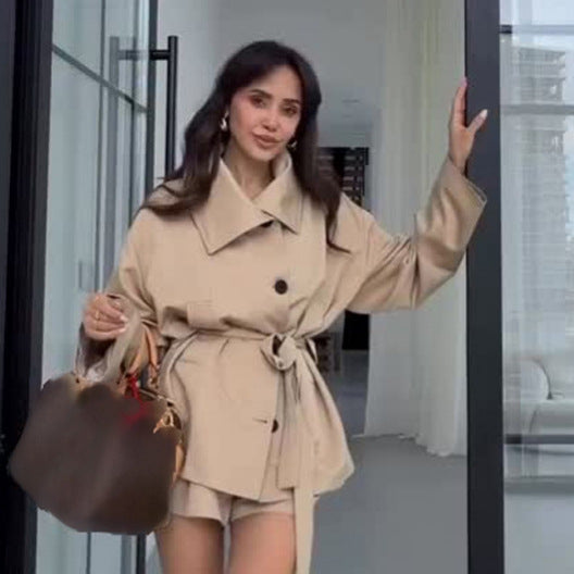 Women Tailored Short Jacket with Belt and Dropped Sleeves Amarae