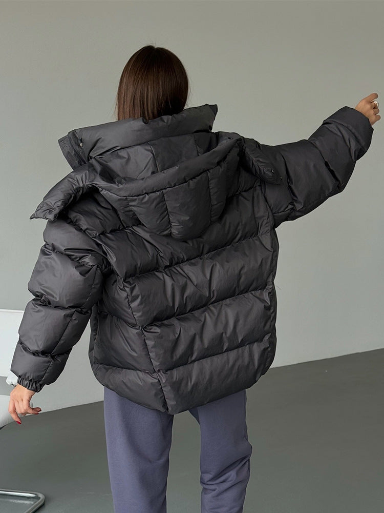 Ladies short puffer jacket with thermal filling, oversized hood & concealed two-way zipper Amarae