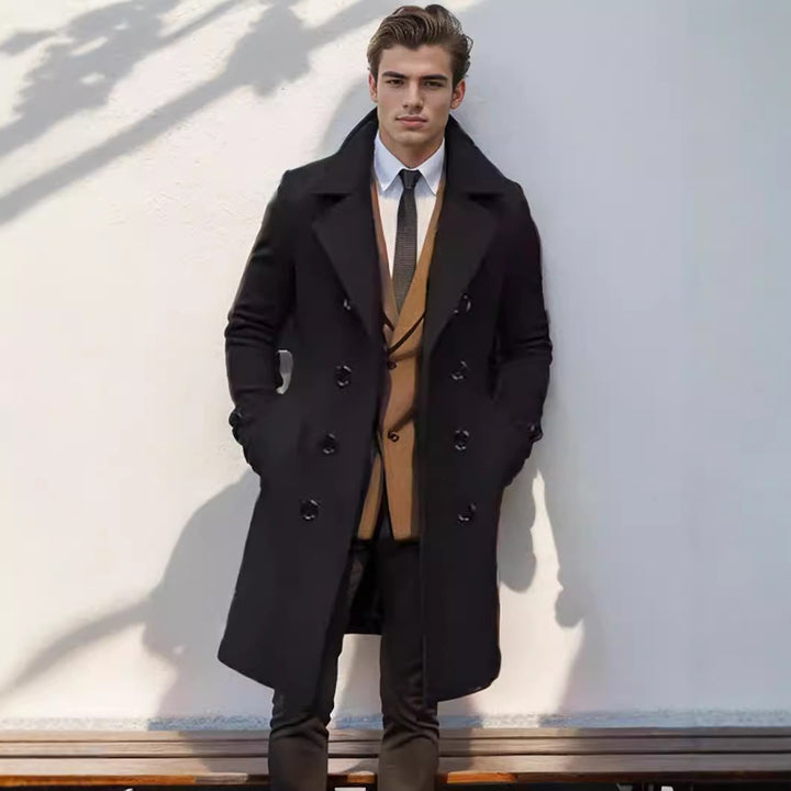 Men's wool double-breasted coat with classic cut and elegant details Lune London