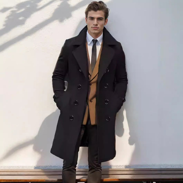 Men's Double-Breasted Wool Coat with Classic Cut and Elegant Details Lune London