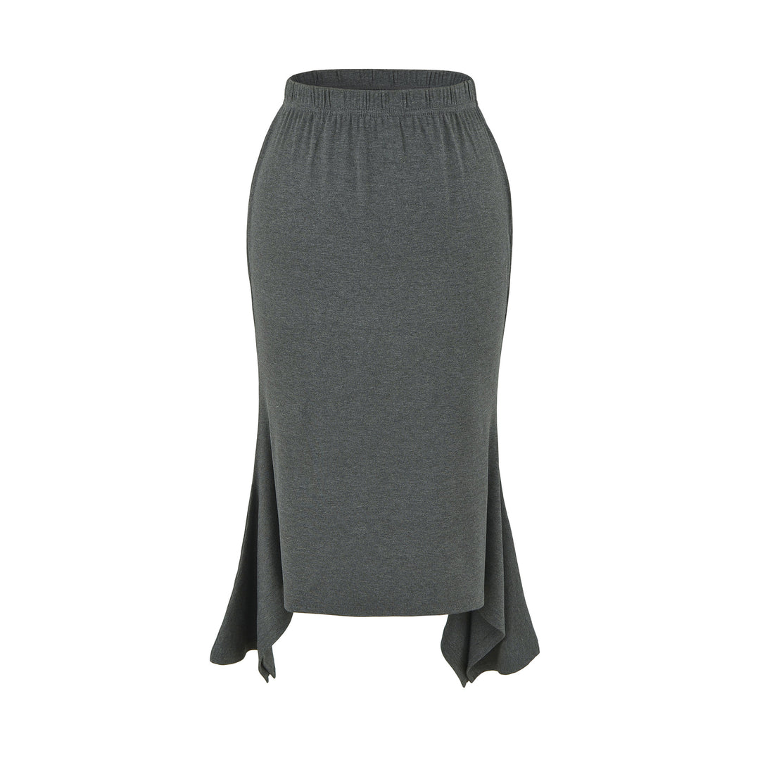 Women's Asymmetrical Jersey Midi Skirt with Elastic Waistband and Jagged Hem Amarae