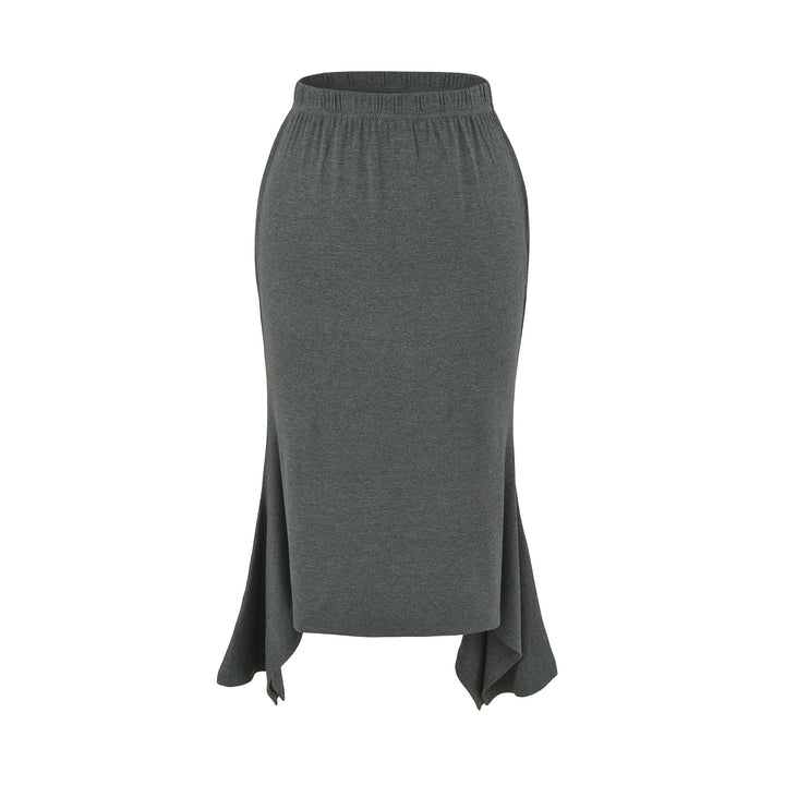 Women's Asymmetrical Jersey Midi Skirt with Elastic Waistband and Jagged Hem Amarae