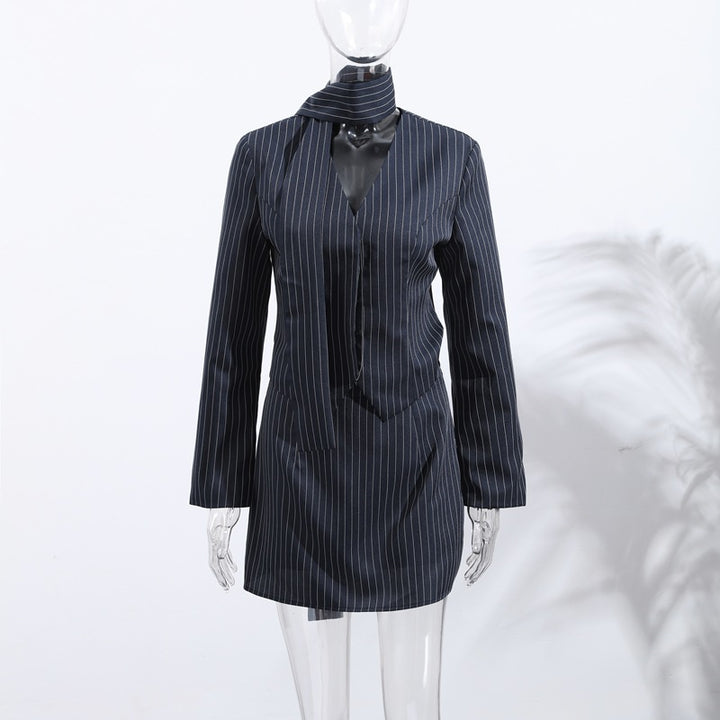Ladies Elegant Striped Shirt Dress with Chic Collar and Style