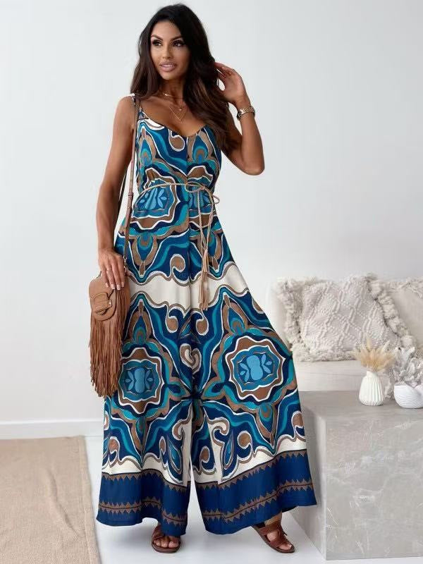 Ladies durable jumpsuit with wide legs and bohemian print Lune London
