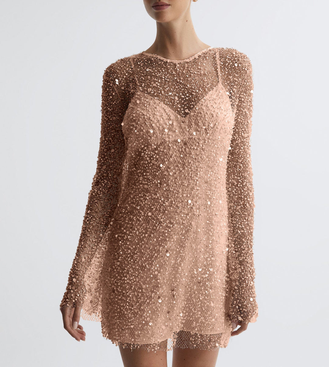 Women Glittering Cocktail Dress with Shimmering Sequins and Long Sleeves Lune London