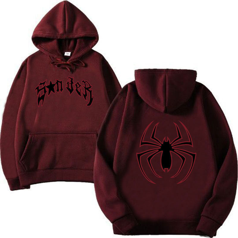 Women's hoodie with striking spider motif and coarse lettering Lune London