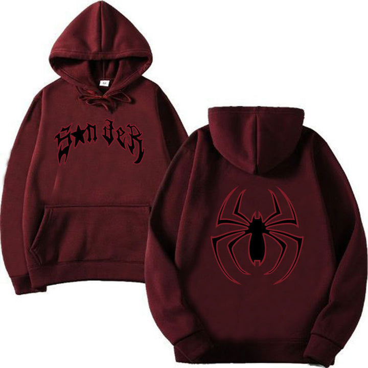 Women's hoodie with striking spider motif and coarse lettering Lune London