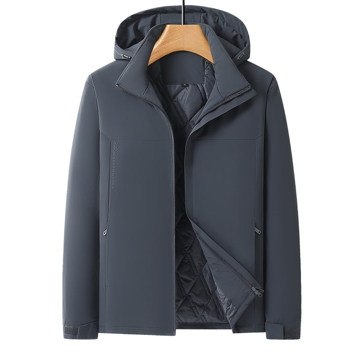 Men's Warm Softshell Hybrid Jacket with Quilted Thermal Lining and Hood Amarae