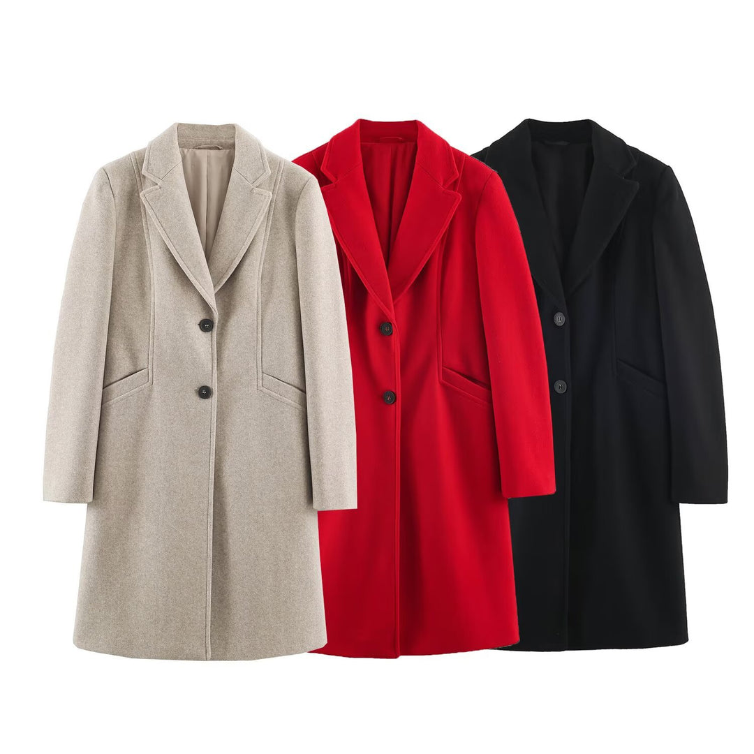 Women's Tailored Wool Look Coat with Notched Lapels and Welt Pockets Amarae
