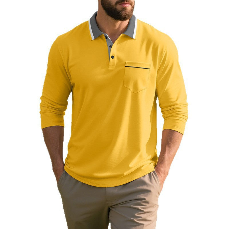 Long sleeve polo shirt for men, fashion, with textured surface and practical chest pocket Lune London