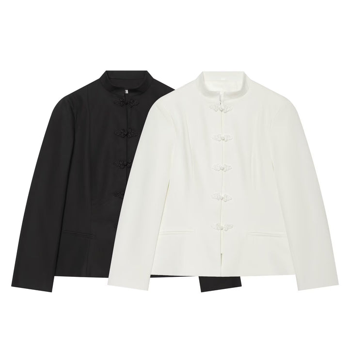 Women’s short jacket in Mandarin style with traditional cord buttons and narrow silhouette Amarae