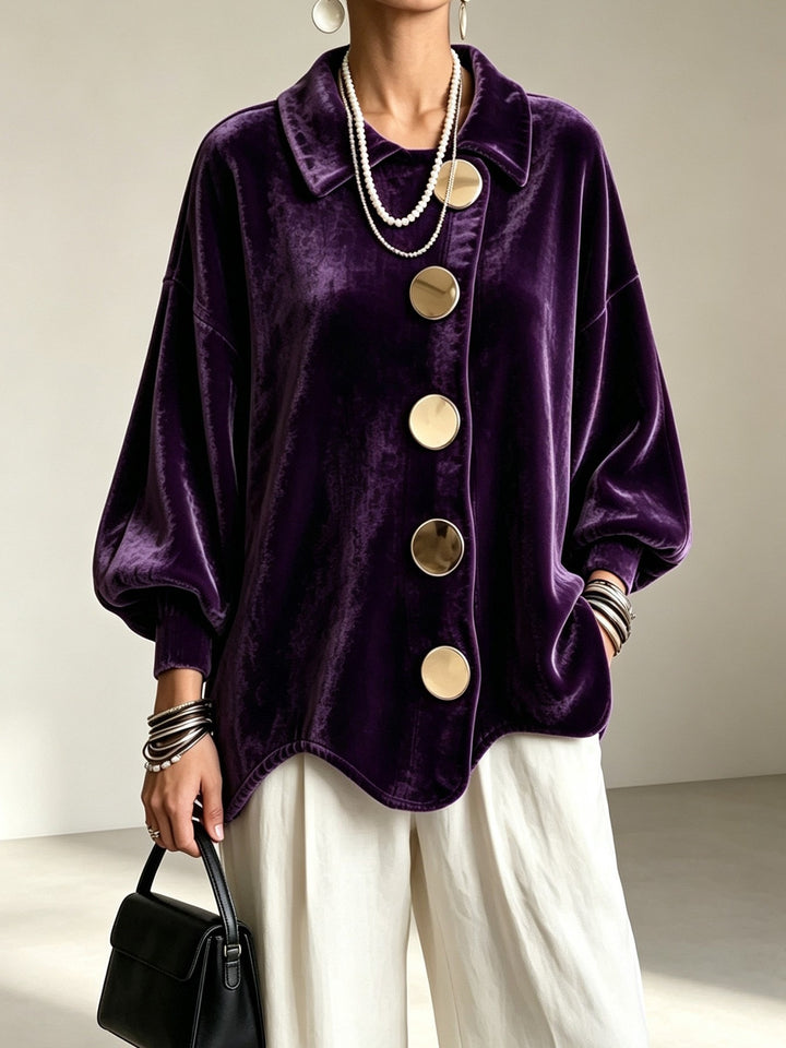 Women's Oversized Velvet Jacket with Large Decorative Buttons and Balloon Sleeves Amarae