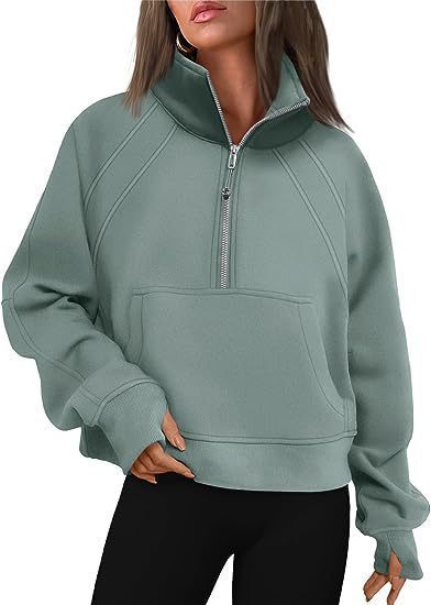 Ladies mid-zip plush pullover with hood and kangaroo pocket Lune London