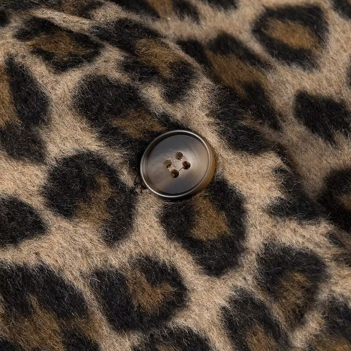 Women's Loose Blazer Coat with Leopard Print and Flap Pockets Amarae