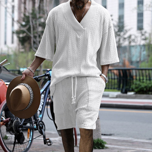 Men's casual knit set with V-neck and loose fit Amarae
