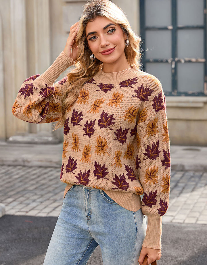 Pull en maille pour femmes avec motif de feuille d'automne Chic & Stil