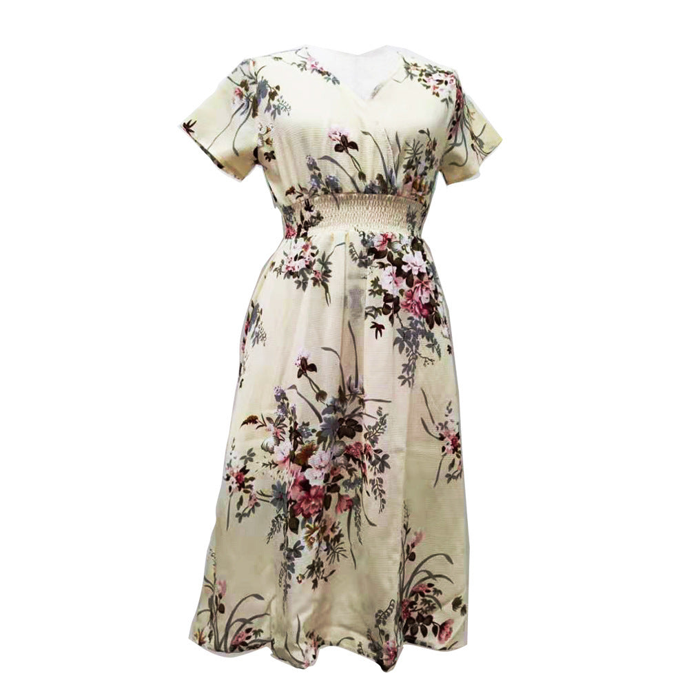 Maxi dress for women with floral patterns and an elastic waistband Lune London