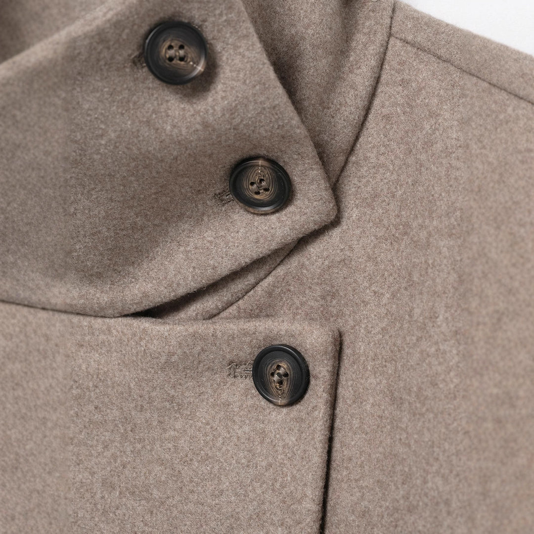 Women's short jacket in boxy cut made of wool blend with high stand-up collar and asymmetrical button placket Amarae