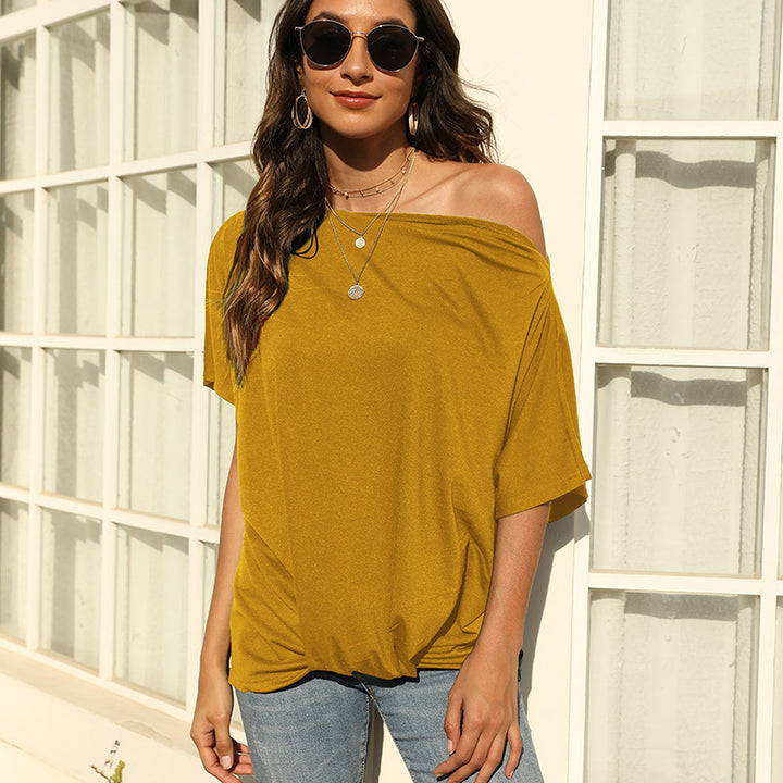 Off-shoulder t-shirt for women with a relaxed fit and trendy knot detail Lune London