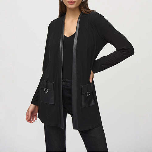 Manteau long décontracté pour femmes avec poches pratiques et finitions en cuir vegan Chic & Stil