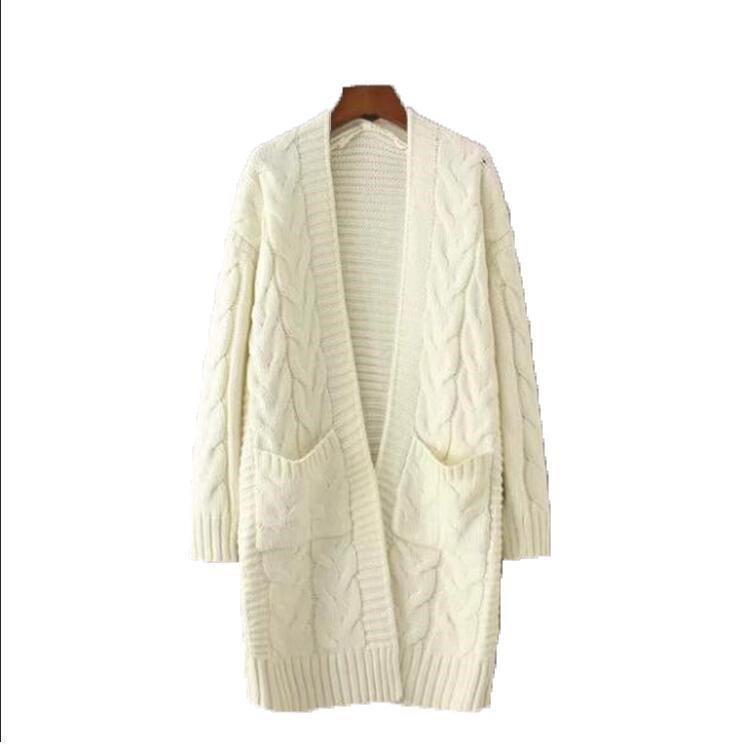 Ladies cardigan with thick braid pattern and pockets Lune London