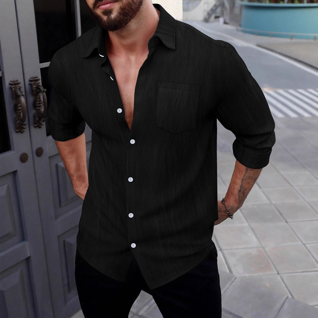 Men's Elegant Casual Shirt with Natural Texture and Practical Chest Pocket Amarae