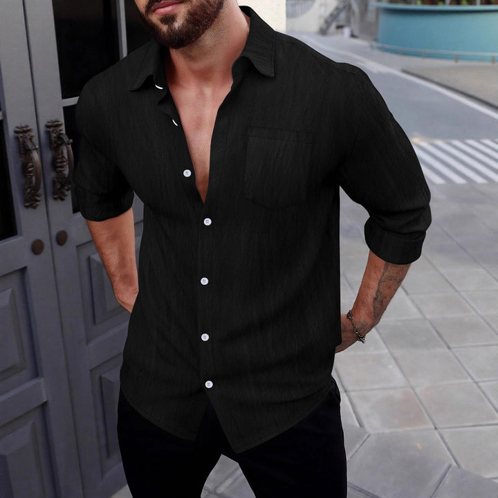 Men's Elegant Casual Shirt with Natural Texture and Practical Chest Pocket Amarae