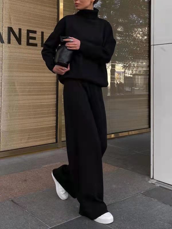 Women Wide Knit Pants with High Waist, Drawstring, and Wide Leg Amarae