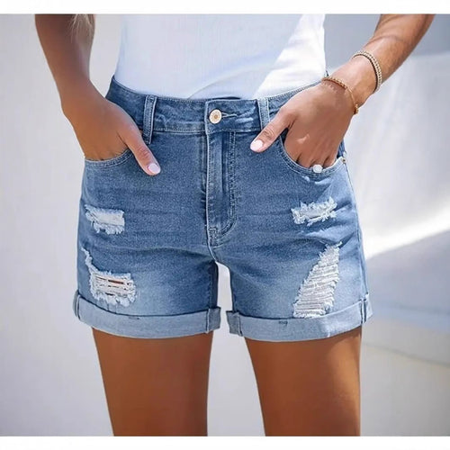 Women's short destroyed denim shorts in a casual look with rolled hems and stylish ripped details Amarae