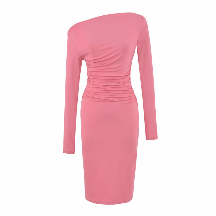 Women's Asymmetric One-Shoulder Midi Dress with Gathering and Long Sleeve Amarae