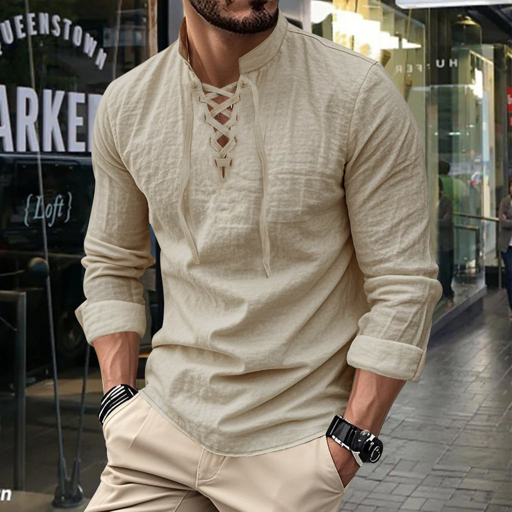 Long sleeve shirt for men with fashionable laces and high collar Lune London